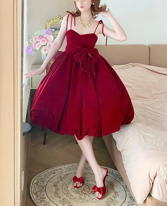 Homecoming Dress Short Velvet Prom Dress Evening Dress simple gentle atmospheric and unique desi Bring summer colors to enhance whiteness
