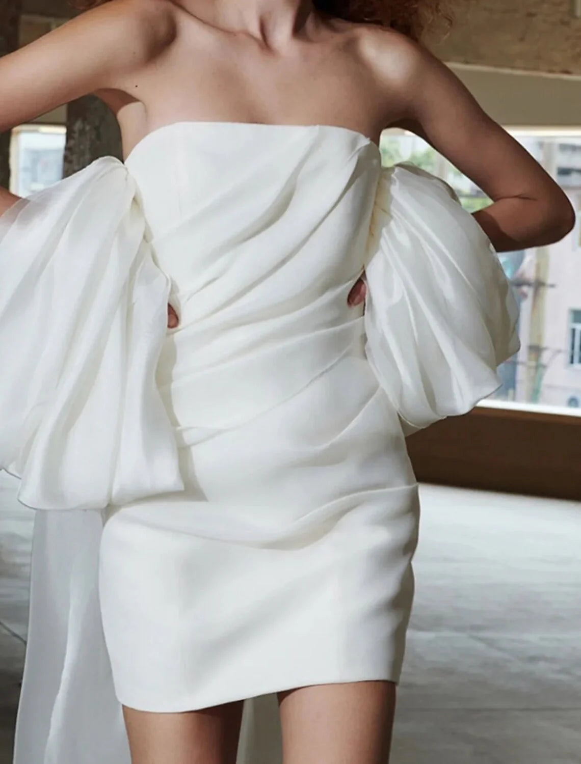 Homecoming Dresses Little White Dresses Dress Party Wear Cocktail Party Short / Mini Half Sleeve Off Shoulder Tulle with Bow(s) simple gentle atmospheric and unique desi Bring summer colors to enhance whiteness