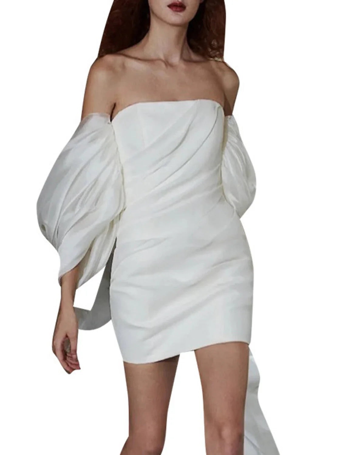 Homecoming Dresses Little White Dresses Dress Party Wear Cocktail Party Short / Mini Half Sleeve Off Shoulder Tulle with Bow(s) simple gentle atmospheric and unique desi Bring summer colors to enhance whiteness