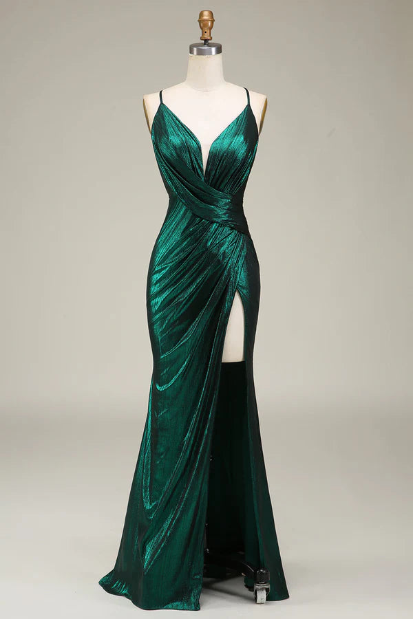Hot Mermaid Spaghetti Straps Dark Green Long Prom Dress with Open Back Simple gentle atmospheric and unique desig