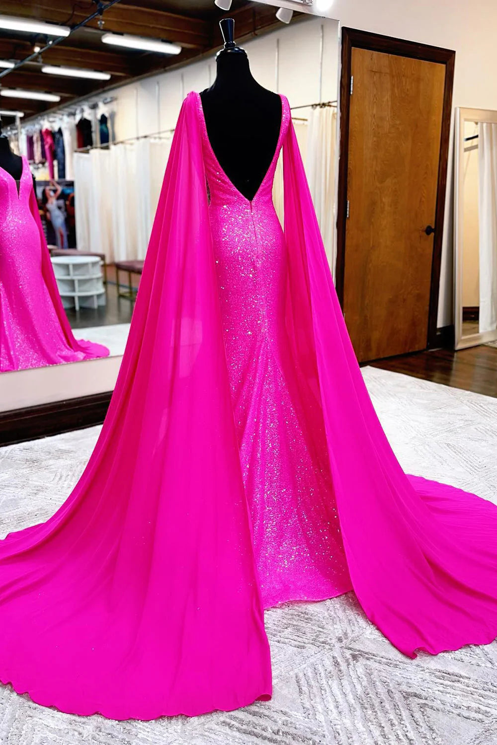 Hot Pink Mermaid Prom Dress With Wateau Train simple gentle atmospheric and unique desi Bring summer colors to enhance whiteness