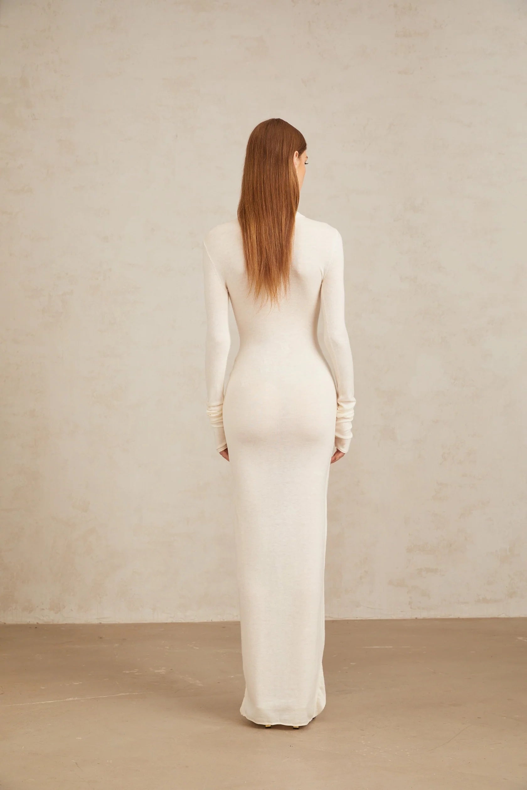 Ivory Turtleneck Maxi Dress with Draped Front Detail White Ruched Turtleneck Maxi Dress Evening Dress