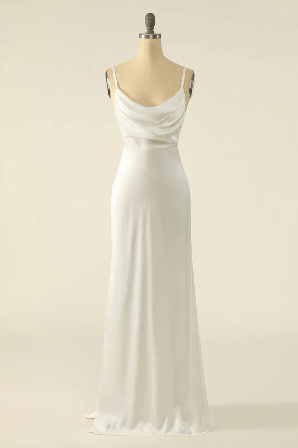 Ivory Satin Simple Prom Dress Simple gentle atmospheric and unique design
