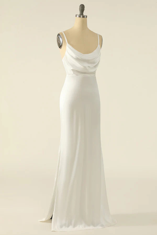 Ivory Satin Simple Prom Dress Simple gentle atmospheric and unique design