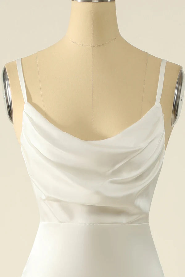 Ivory Satin Simple Prom Dress Simple gentle atmospheric and unique design