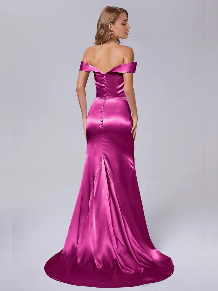 Juliette Off the Shoulder Hourglass Soft Satin Bridesmaid Dresses simple gentle atmospheric and unique desi Bring summer colors to enhance whiteness