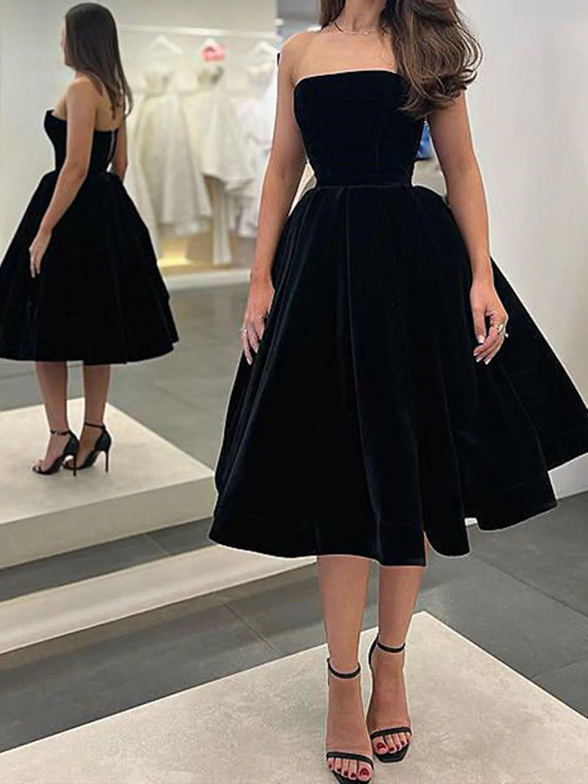 Knee Length Black Velvet Prom Dresses Short Graduation Homecoming Dresses simple gentle atmospheric and unique desi Bring summer colors to enhance whiteness