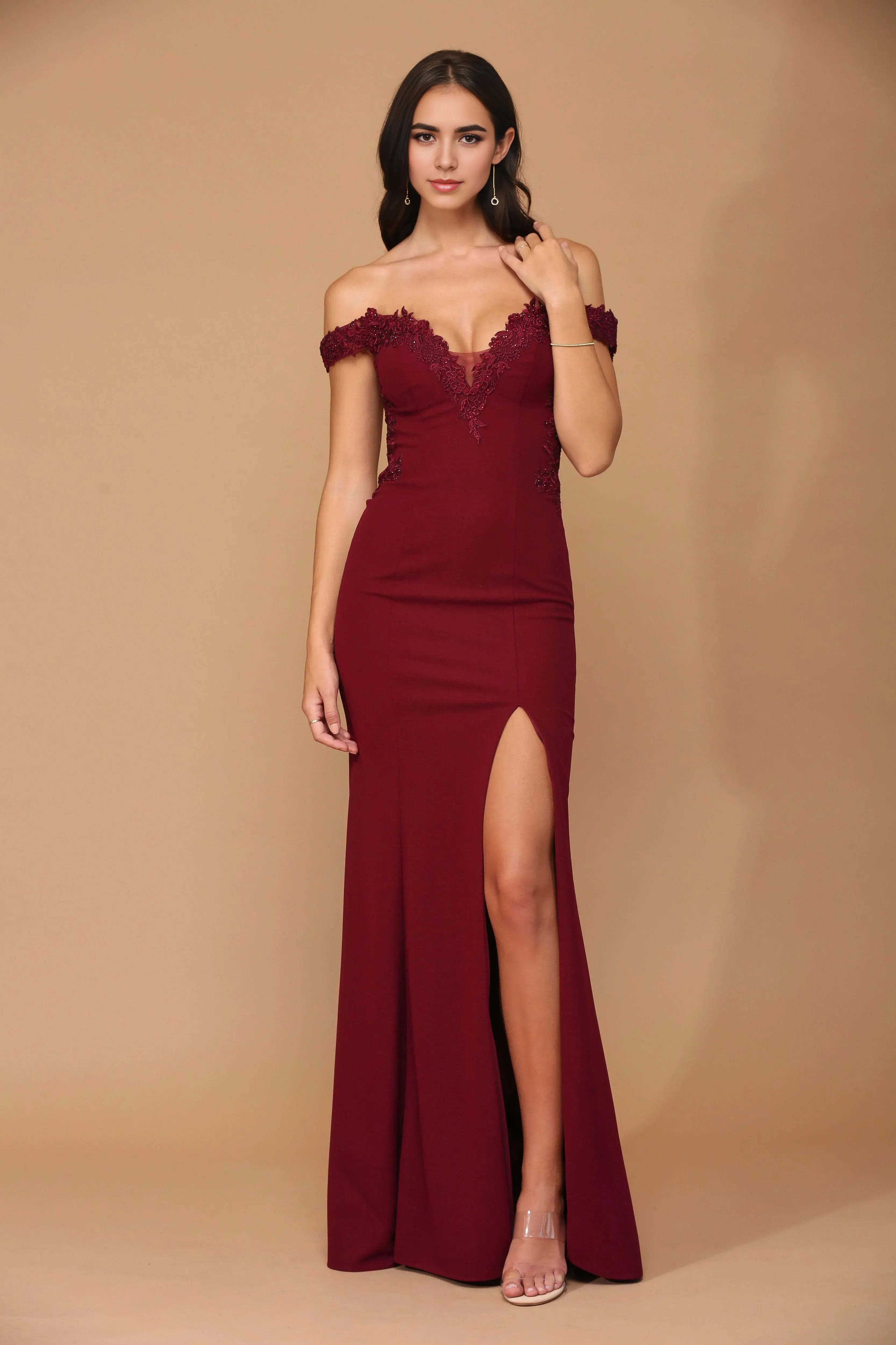 Lace-Embellished Mermaid Sweetheart Off Shoulder Illusion Back Train Floor Length Prom Dress