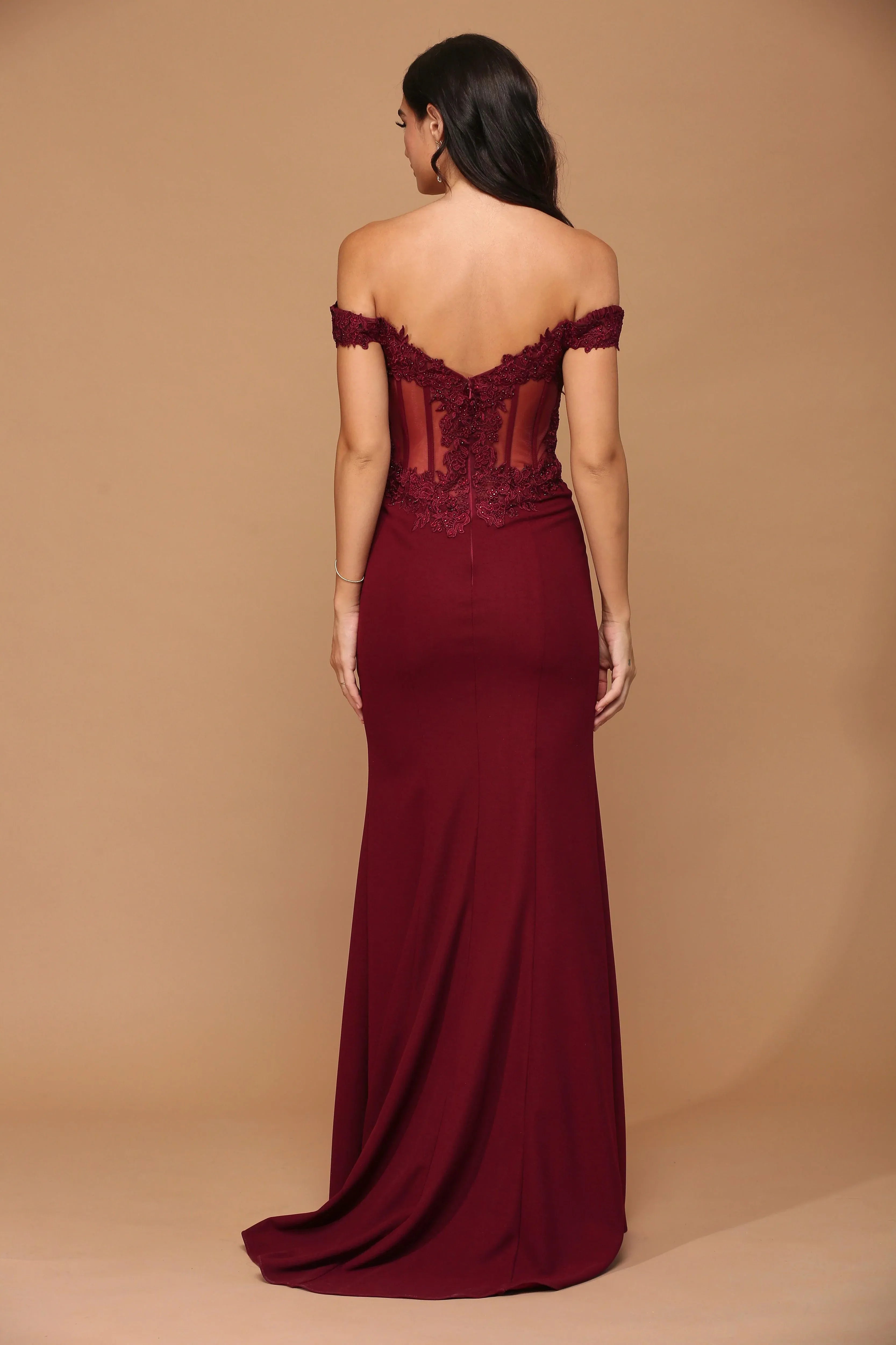 Lace-Embellished Mermaid Sweetheart Off Shoulder Illusion Back Train Floor Length Prom Dress