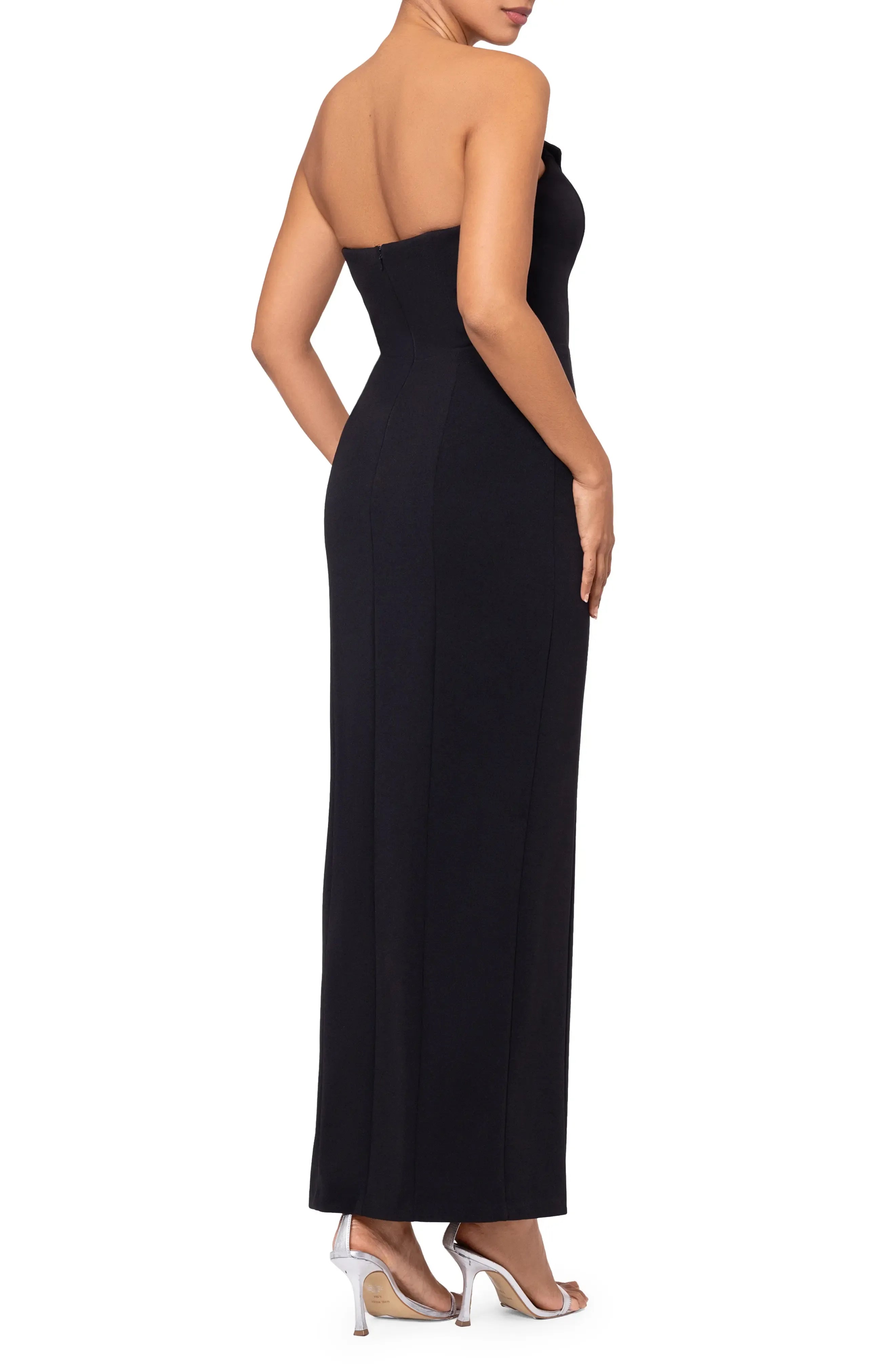 Lapel Accent Sheath Strapless Sleeveless Zipper Back Floor Length For Women Evening Dress