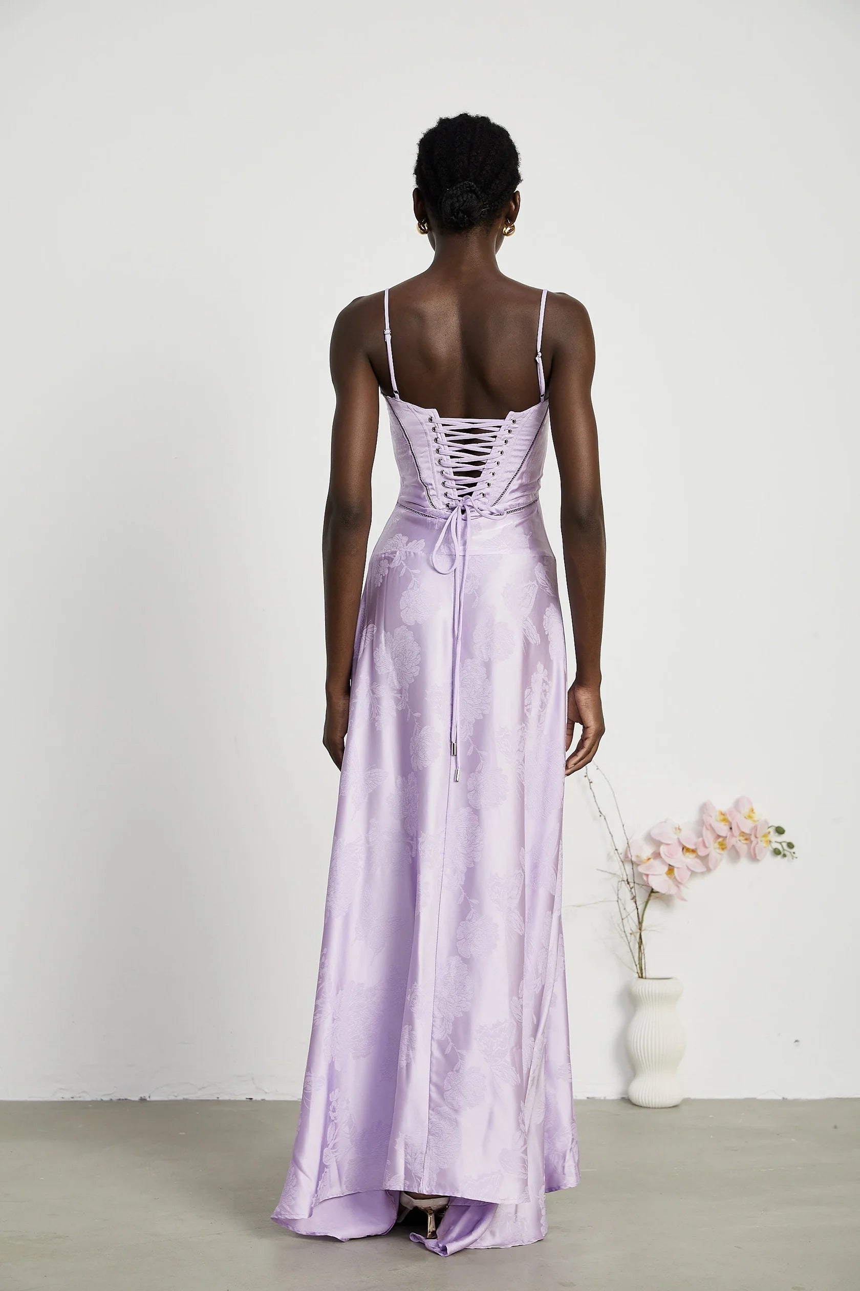 Lavender Floral Jacquard Lace - Up Back Maxi Dress Adabella floral maxi dress Evening Dress