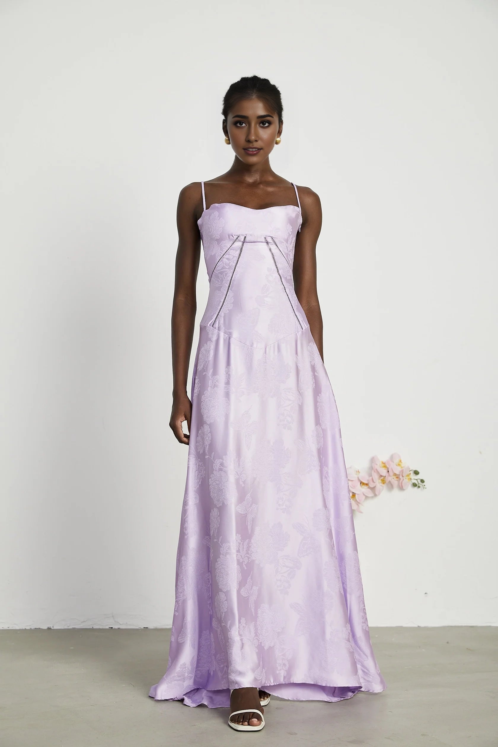 Lavender Floral Jacquard Lace - Up Back Maxi Dress Adabella floral maxi dress Evening Dress