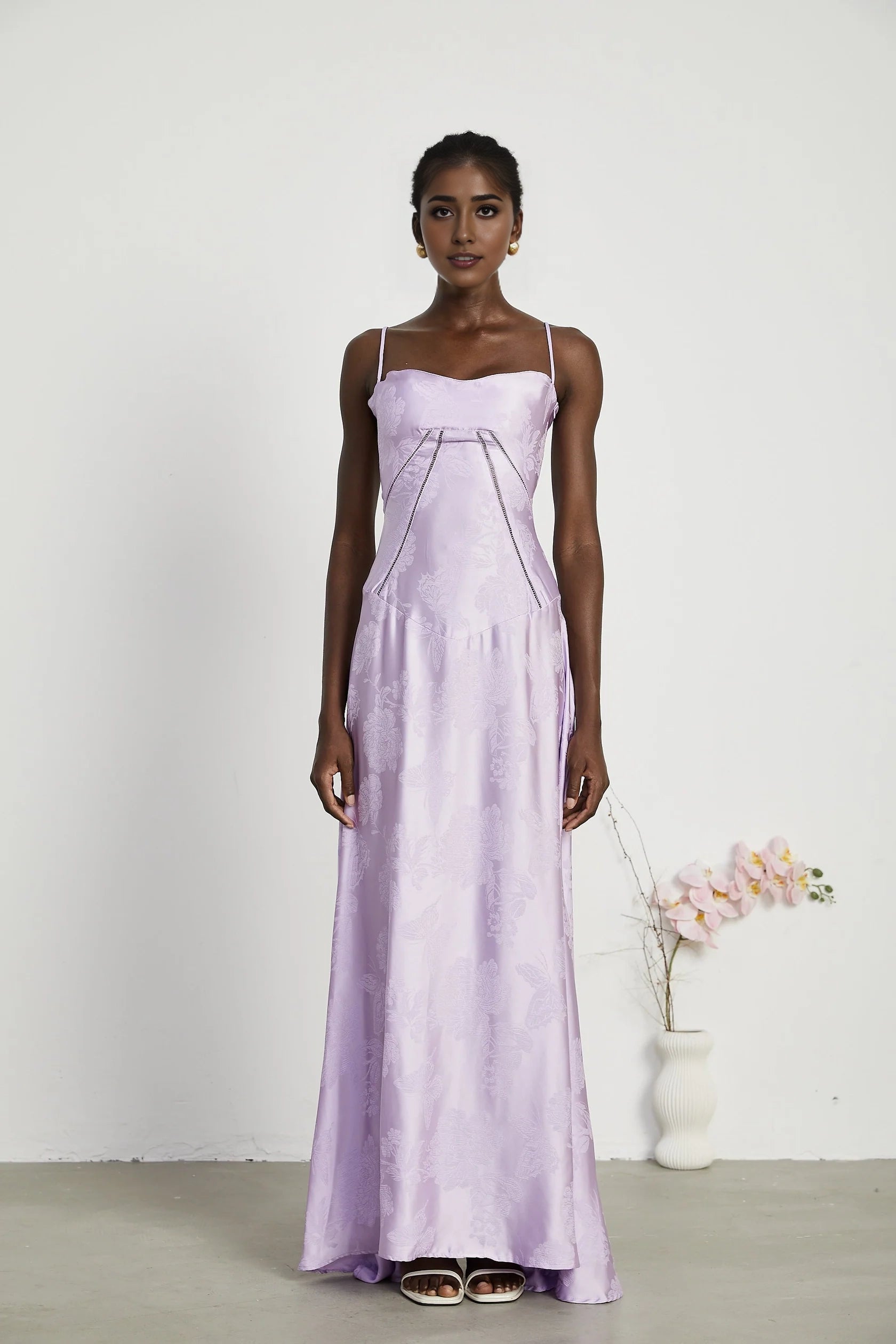 Lavender Floral Jacquard Lace - Up Back Maxi Dress Adabella floral maxi dress Evening Dress