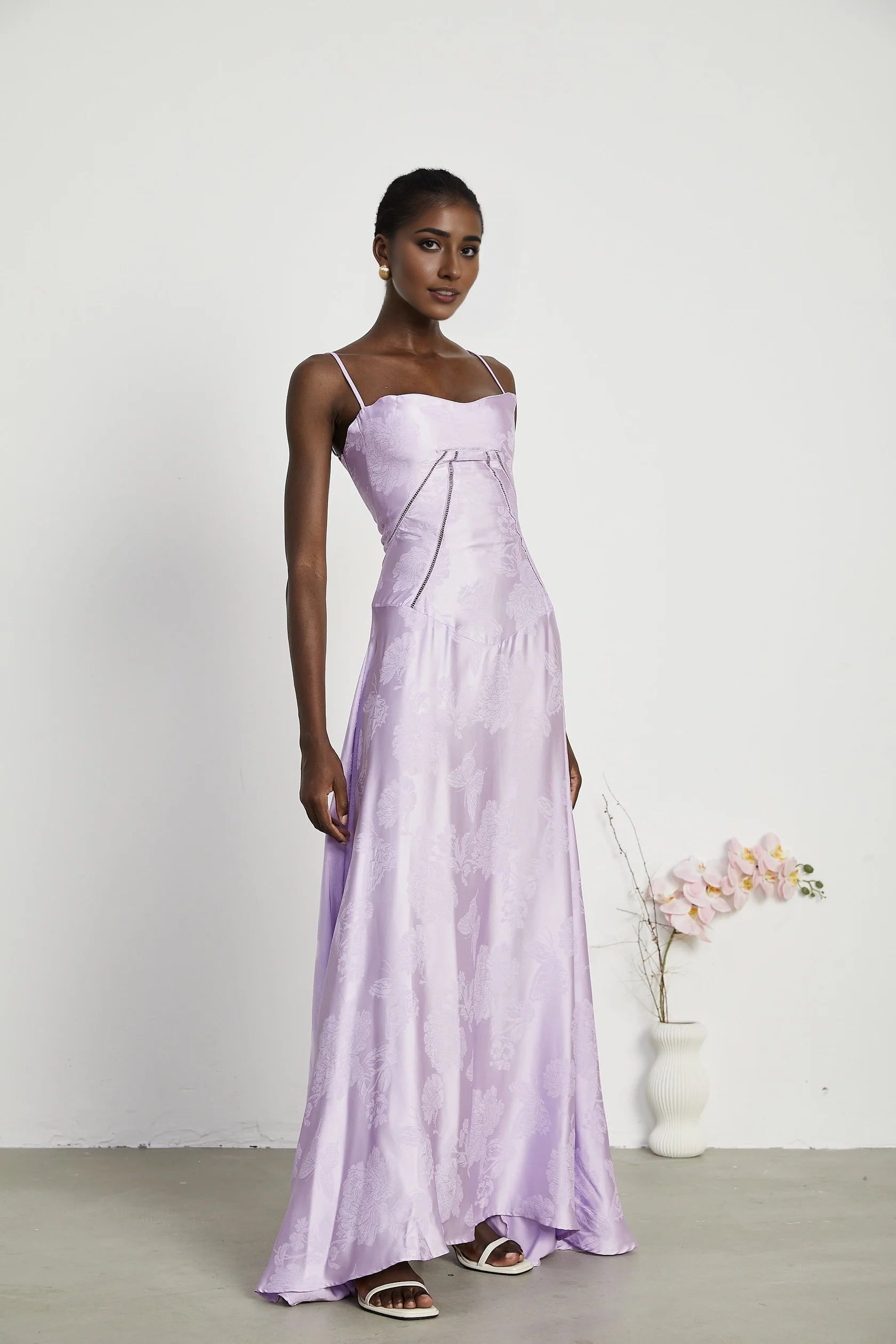 Lavender Floral Jacquard Lace - Up Back Maxi Dress Adabella floral maxi dress Evening Dress