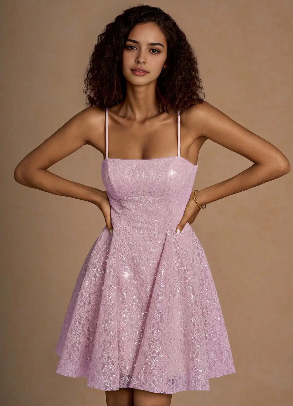 Lavender Sequin Lace Mini Dress with Criss - Cross Back Xenia Pink Sequin Mini Dress Homecoming Dresses