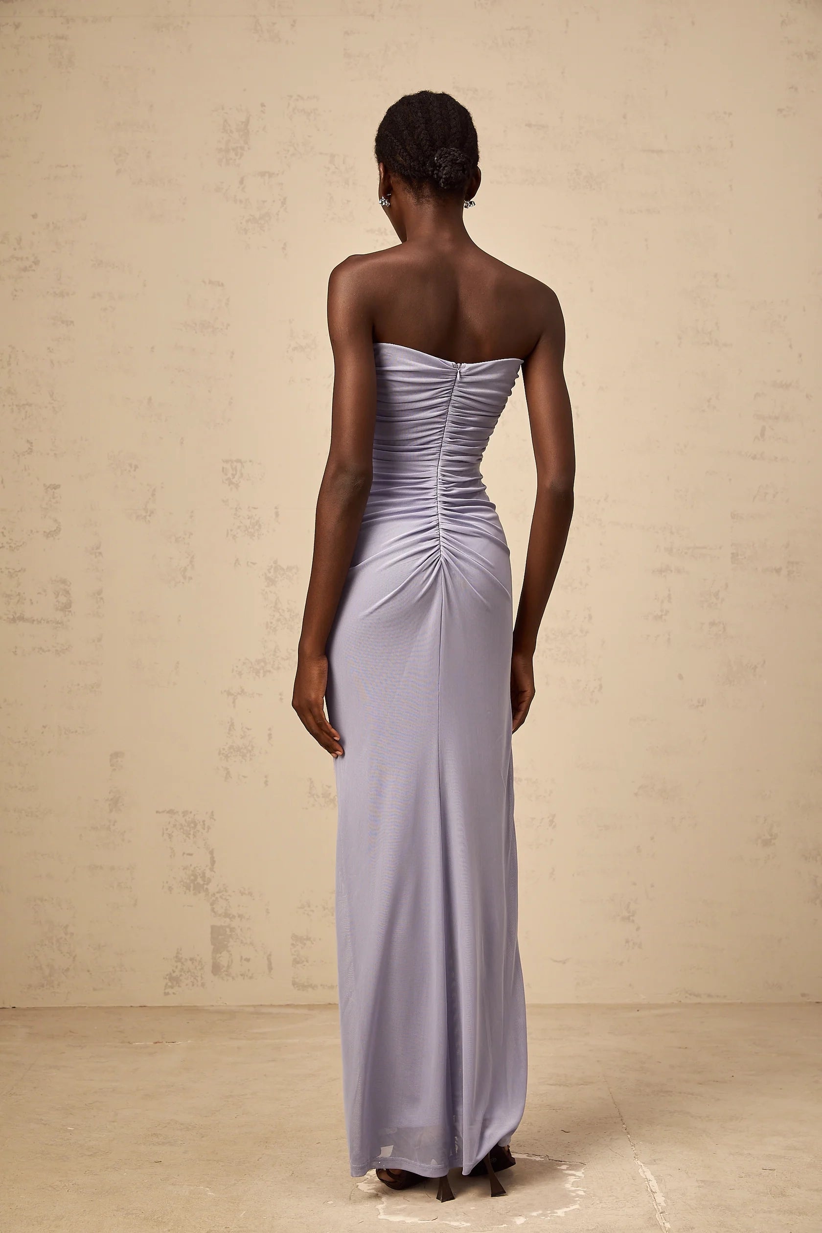 Lavender Strapless Cutout Maxi Dress with Floral Accents lavender 3D-petal ruched corset maxi dress Evening Dress