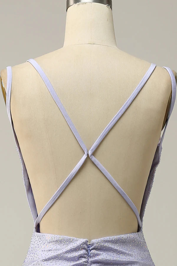 Lavender Mermaid Beading Sparkly Prom Dress Simple gentle atmospheric and unique design