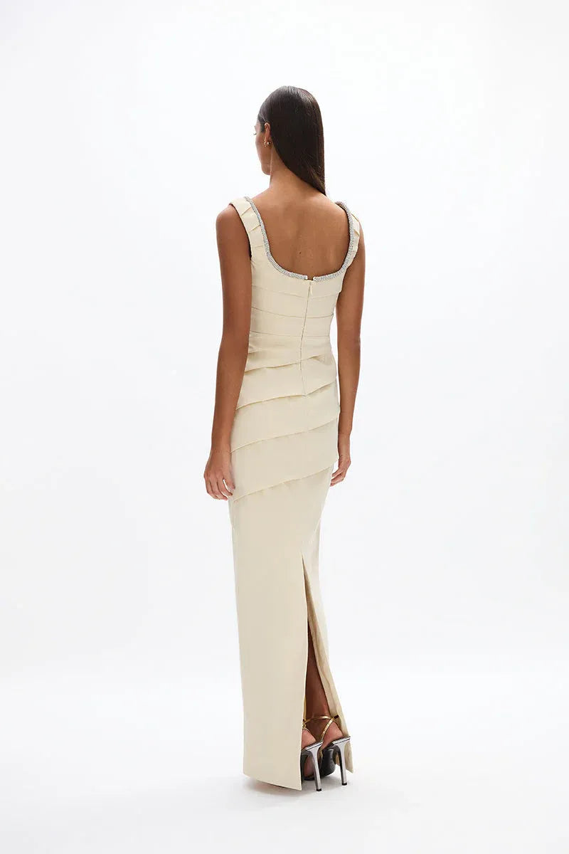 Layered Sheath Square Neck Sleeveless V Back High Slit Floor Length Hot sale Prom Dress