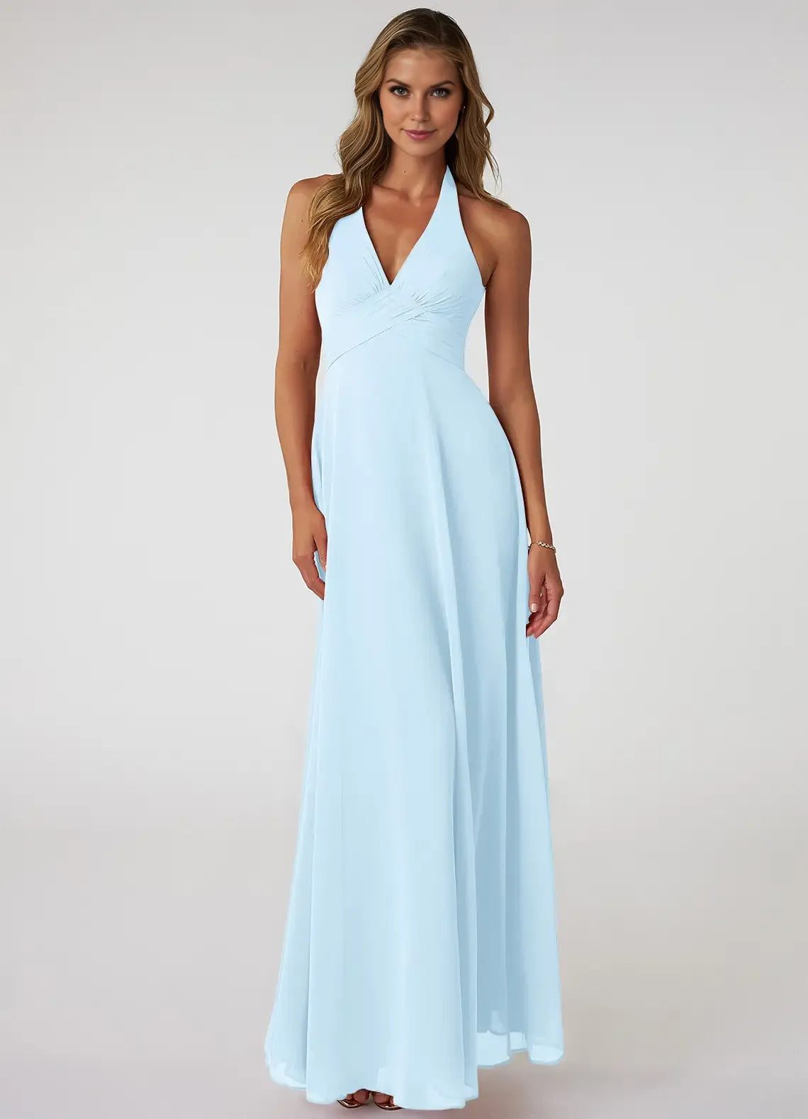 Light A Line Halter V Neck Sleeveless Open Back Floor Length For Sale Evening Dress