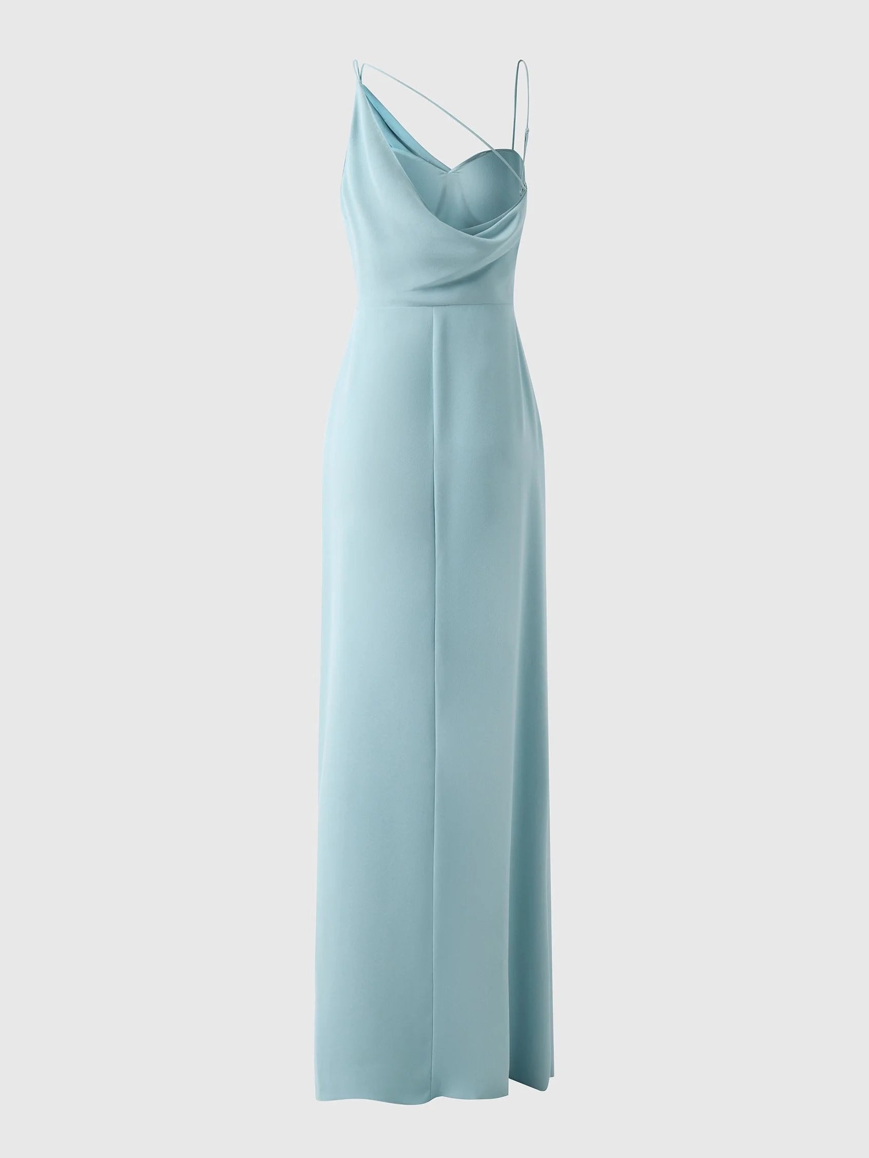 Light Blue Asymmetric Strap Maxi Dress Straight bridesmaid dress in crepe Mother of the Bride Dresses