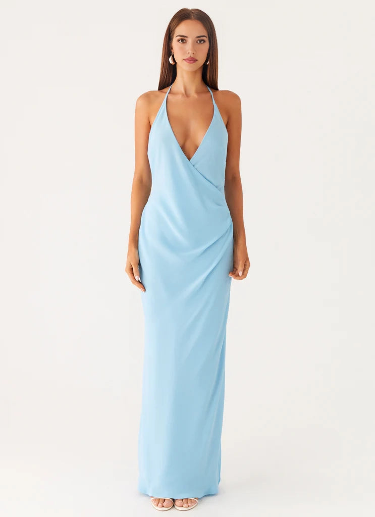 Light Blue Halter Neck Maxi Dress with Open Back Peppermayo Exclusive - Dress - Turquoise