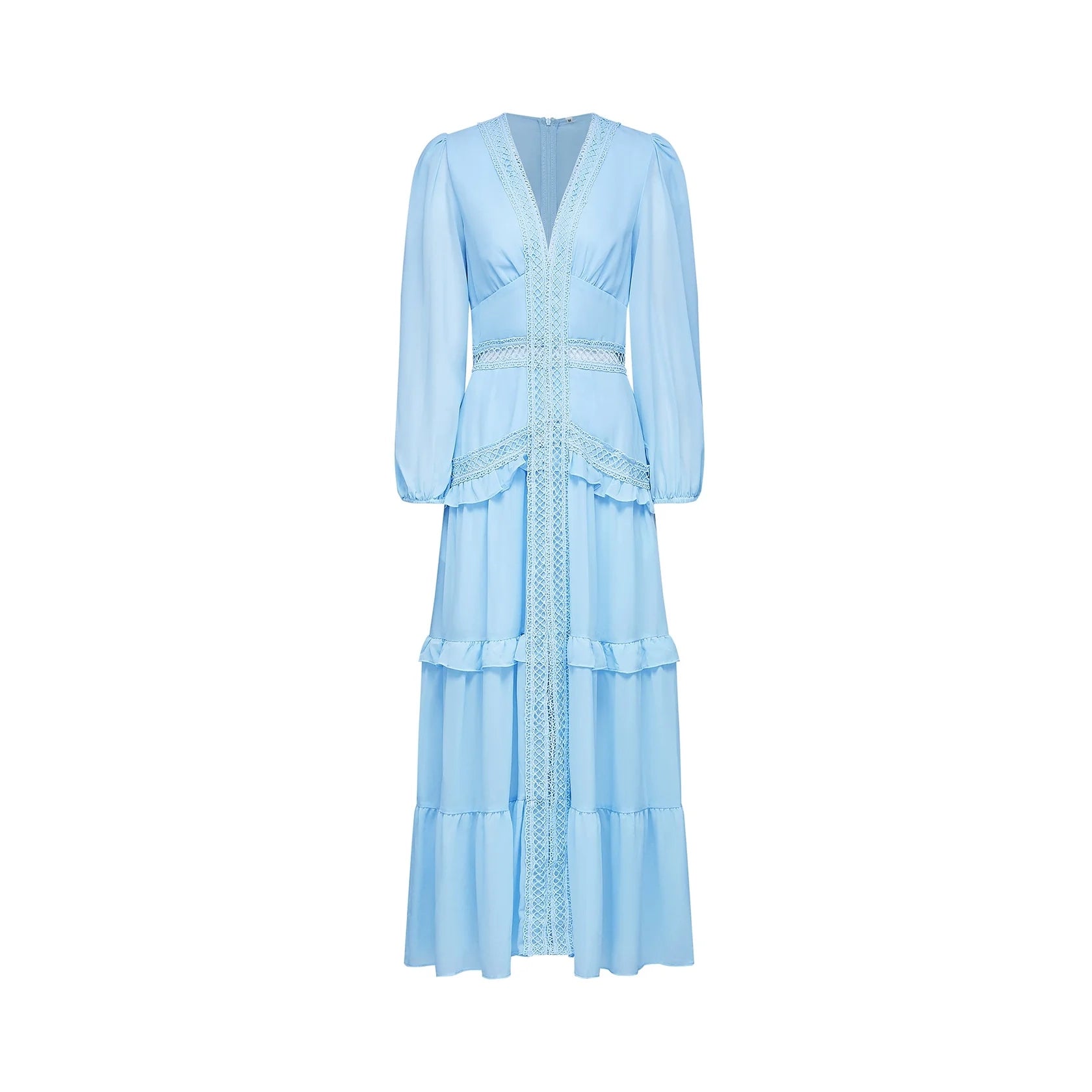 Light Blue Lace - Trimmed Tiered Maxi Dress Juno cut-out ruffled maxi dress in Blue Evening Dress