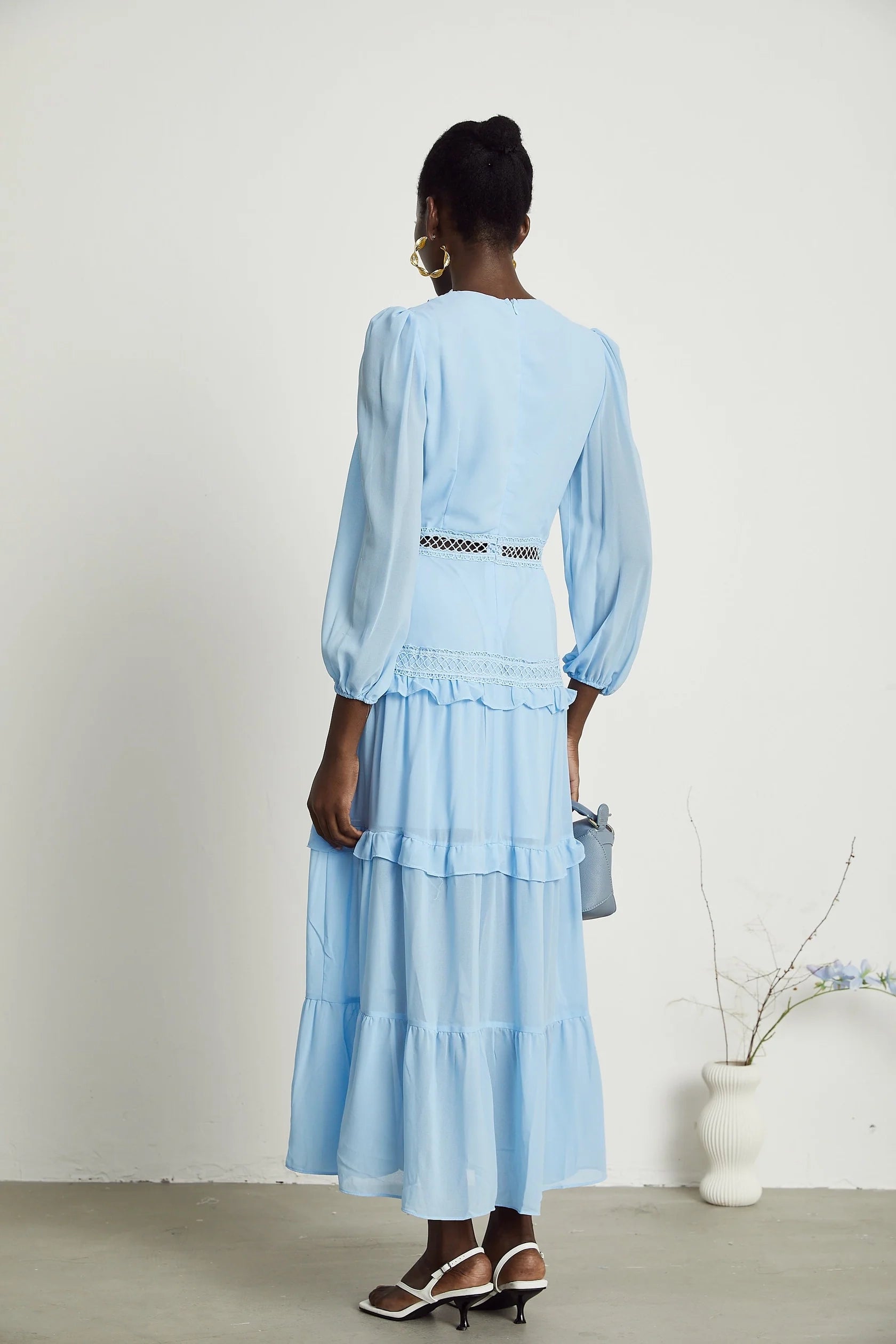 Light Blue Lace - Trimmed Tiered Maxi Dress Juno cut-out ruffled maxi dress in Blue Evening Dress