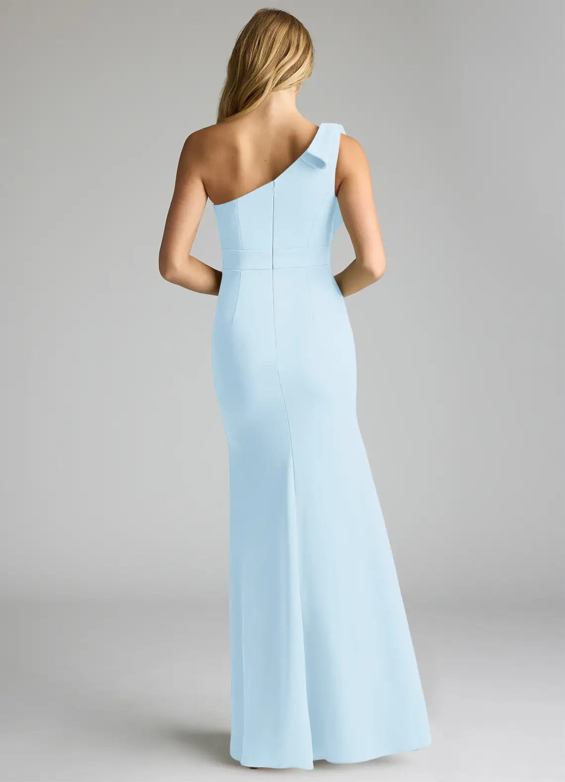 Light Blue One-Shoulder Mermaid Maxi Dress with Ruffle Detail Sky Stretch Crepe Dress Bridesmaid Dresses