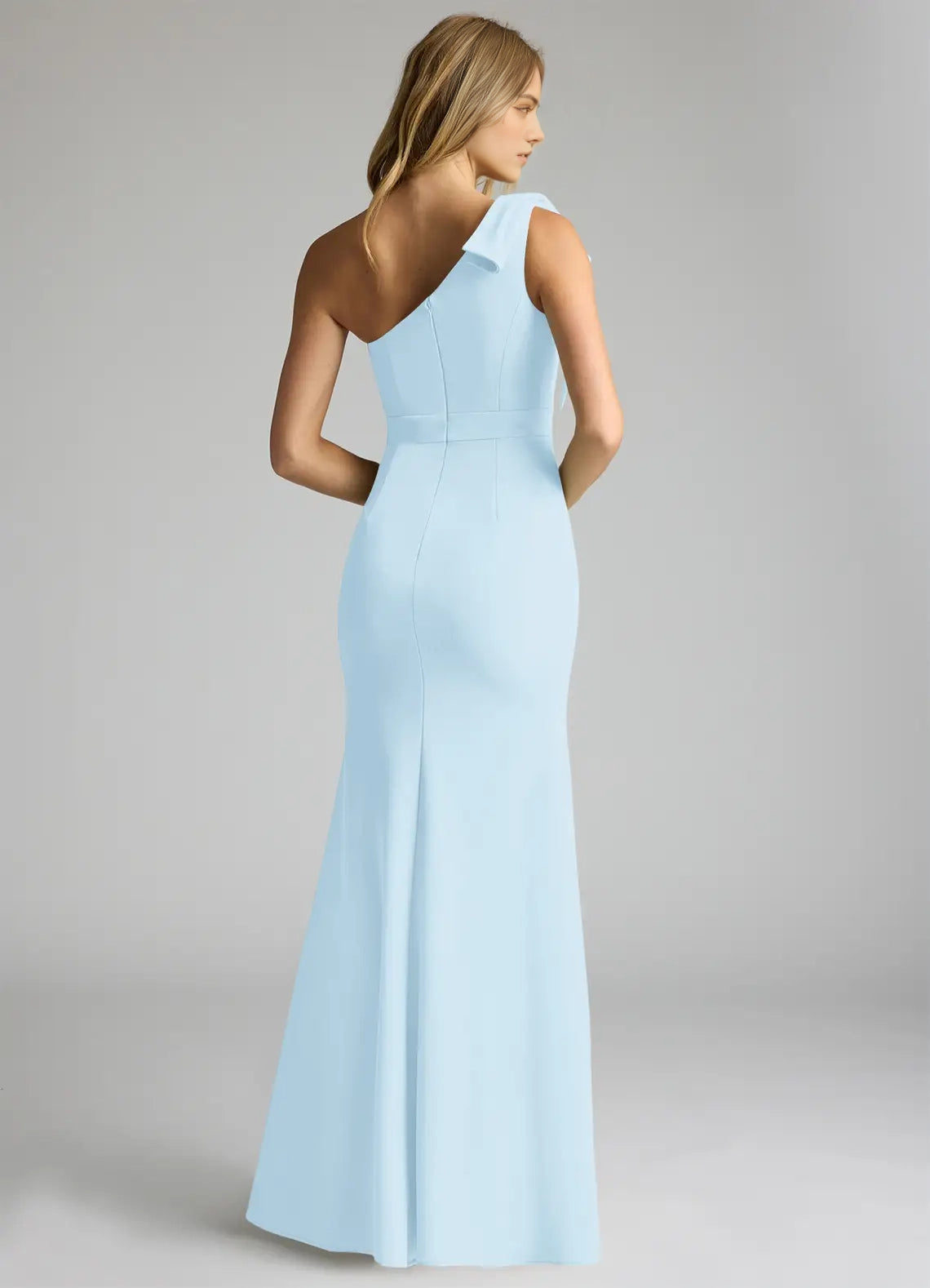 Light Blue One-Shoulder Mermaid Maxi Dress with Ruffle Detail Sky Stretch Crepe Dress Bridesmaid Dresses