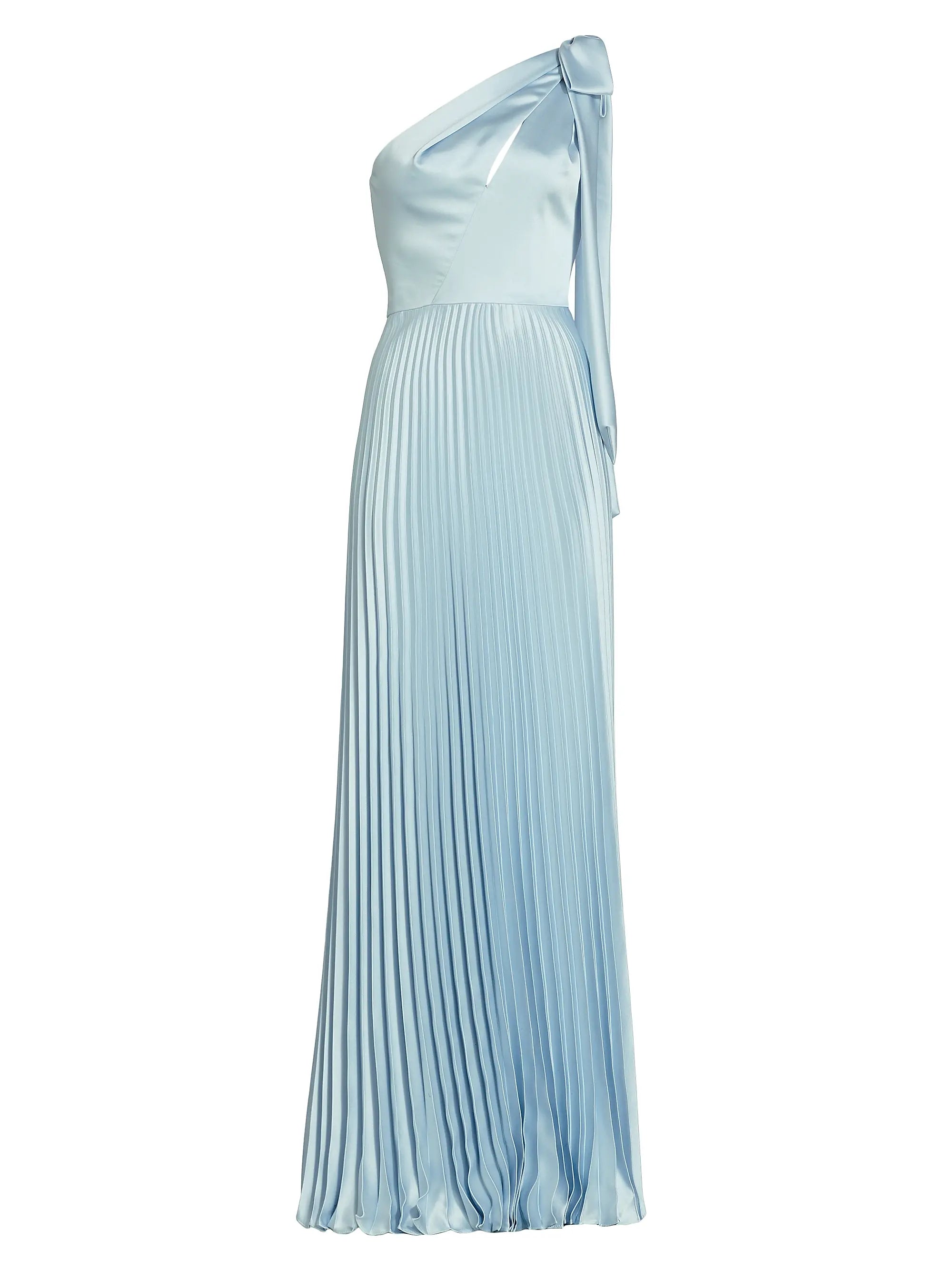 Light Blue One - Shoulder Pleated Gown Satin One-Shoulder Pleated Gown Evening Dress