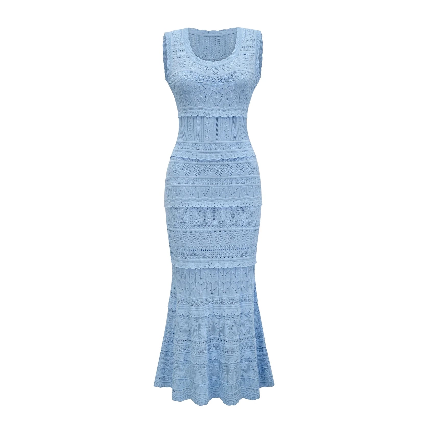 Light Blue Sleeveless Crochet Maxi Dress Mailys blue ruffled-trim crochet-knit midi dress Evening Dress