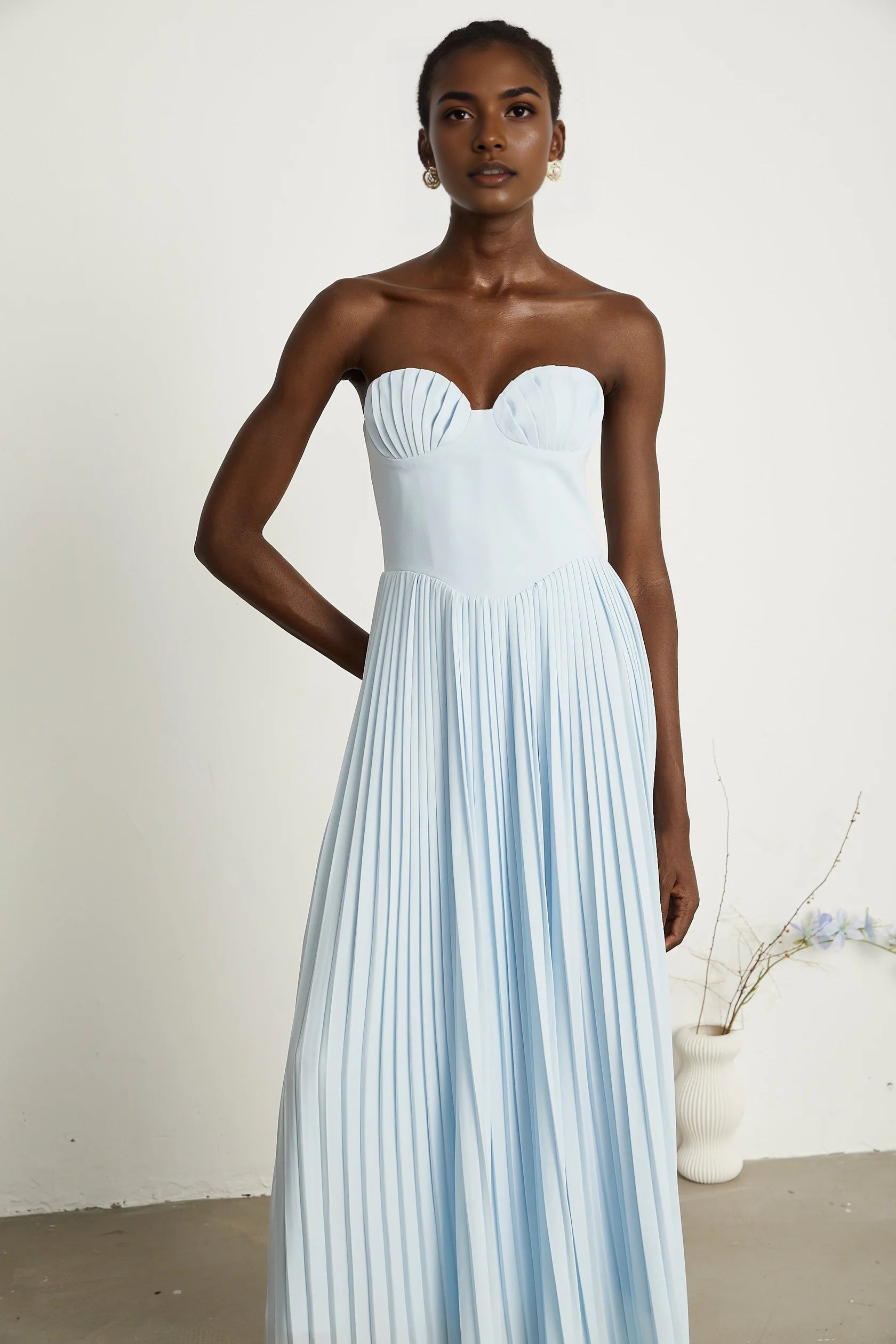 Light Blue Strapless Pleated Maxi Dress Carlotta blue pleated corset maxi dress Evening Dress