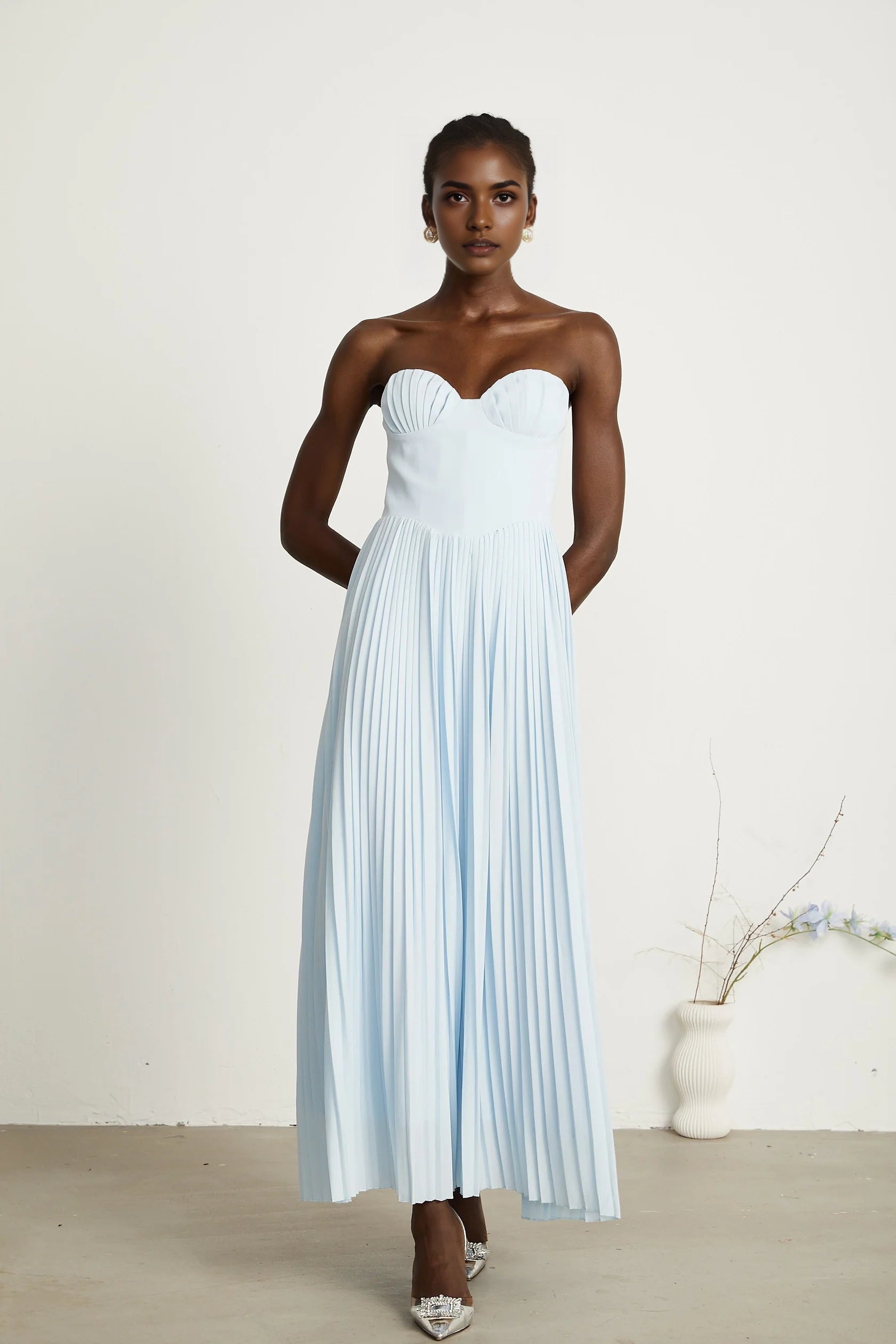 Light Blue Strapless Pleated Maxi Dress Carlotta blue pleated corset maxi dress Evening Dress