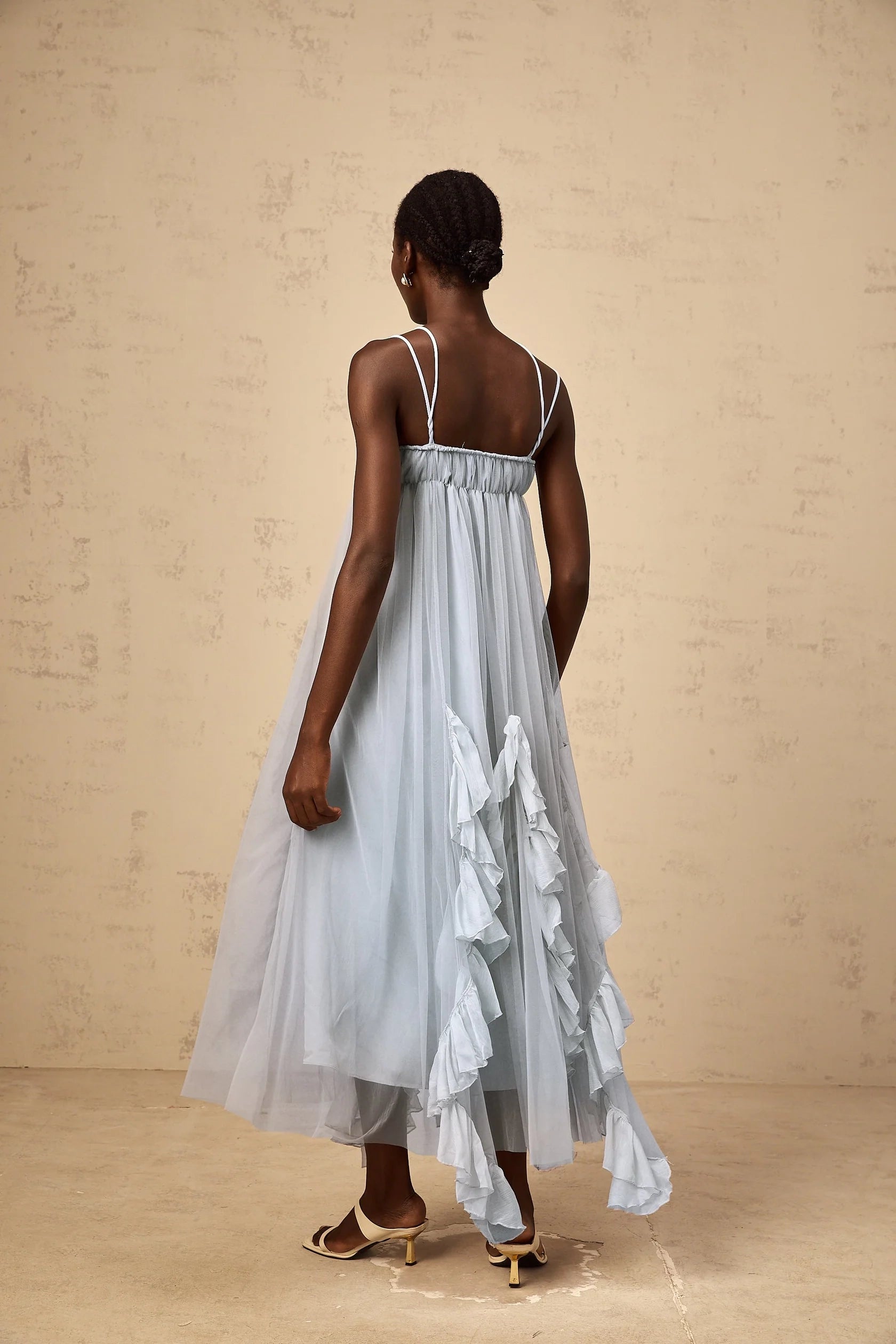 Light Blue Tulle Maxi Dress with Ruffle Details Colette layered ruffled tulle maxi dress in Blue Evening Dress