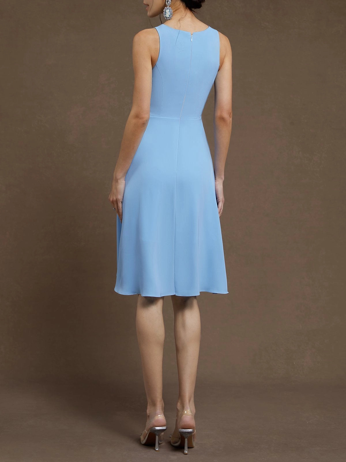 Light Blue Asymmetric Classic Crew Neck Sleeveless A-Line Midi Dress simple gentle atmospheric and unique desi Bring summer colors to enhance whiteness