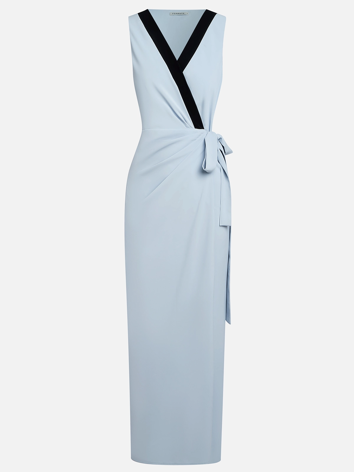 Light Blue Cotton Ruched Wrap Dress V Neck Sleeveless Sheath Maxi Dress simple gentle atmospheric and unique desi Bring summer colors to enhance whiteness