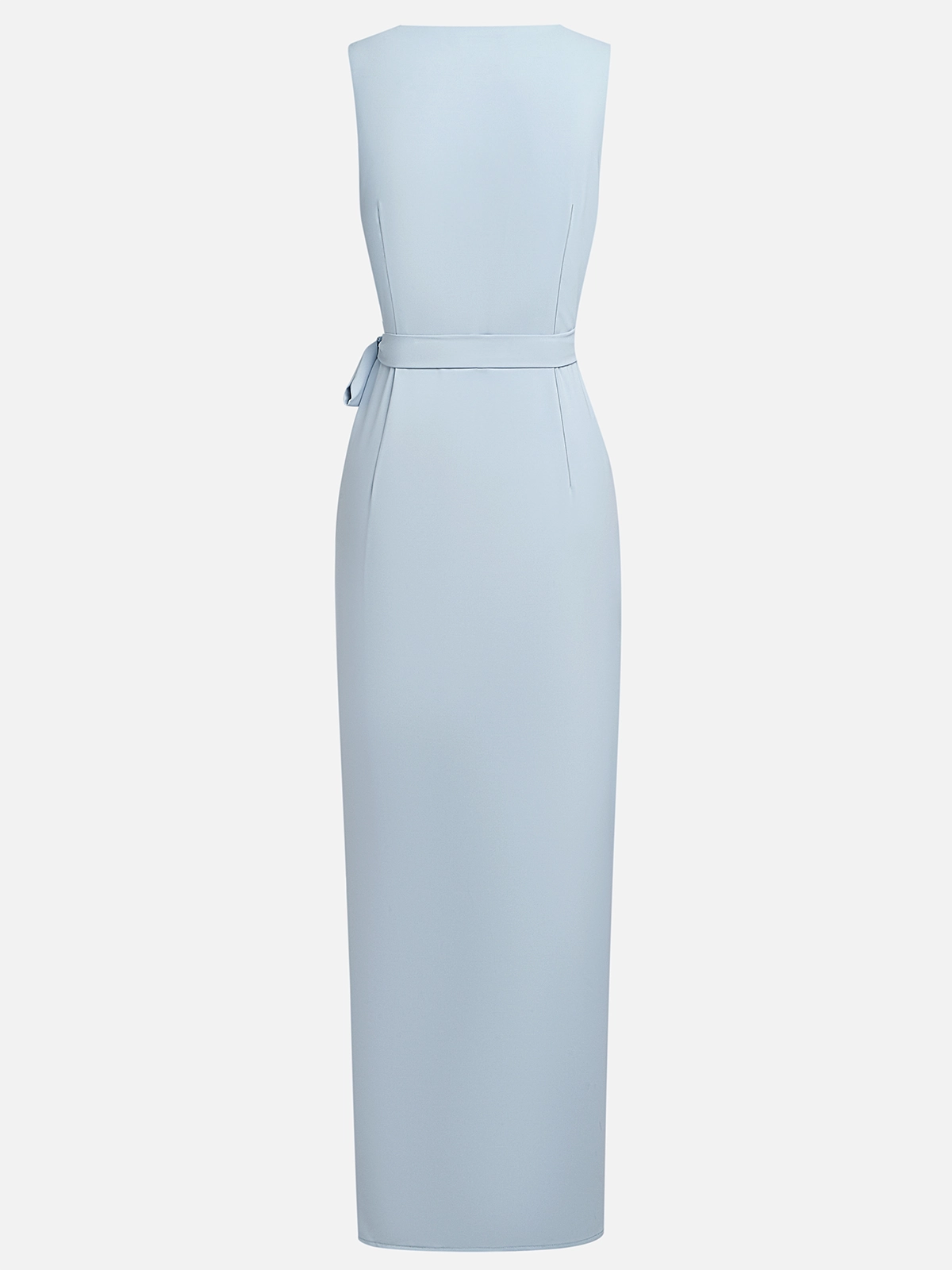 Light Blue Cotton Ruched Wrap Dress V Neck Sleeveless Sheath Maxi Dress simple gentle atmospheric and unique desi Bring summer colors to enhance whiteness