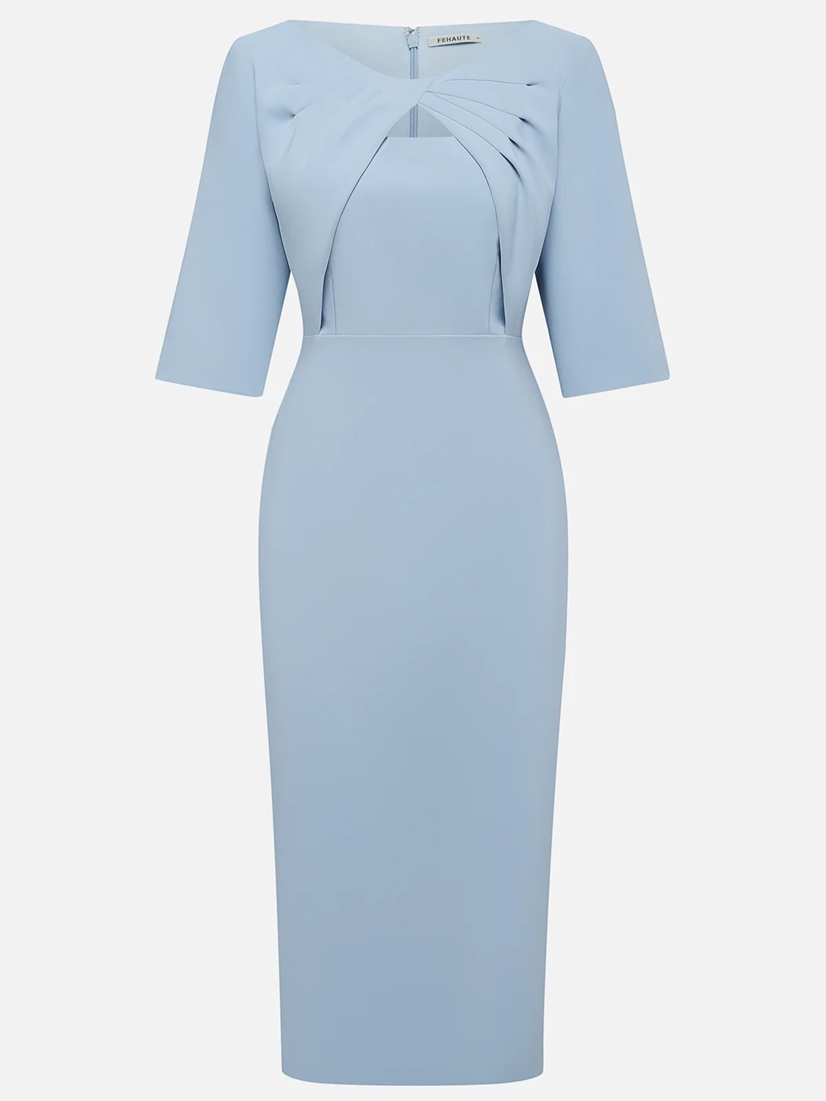 Light Blue Knot Classic Boat Neck Half Sleeve Sheath Dress simple gentle atmospheric and unique desi Bring summer colors to enhance whiteness
