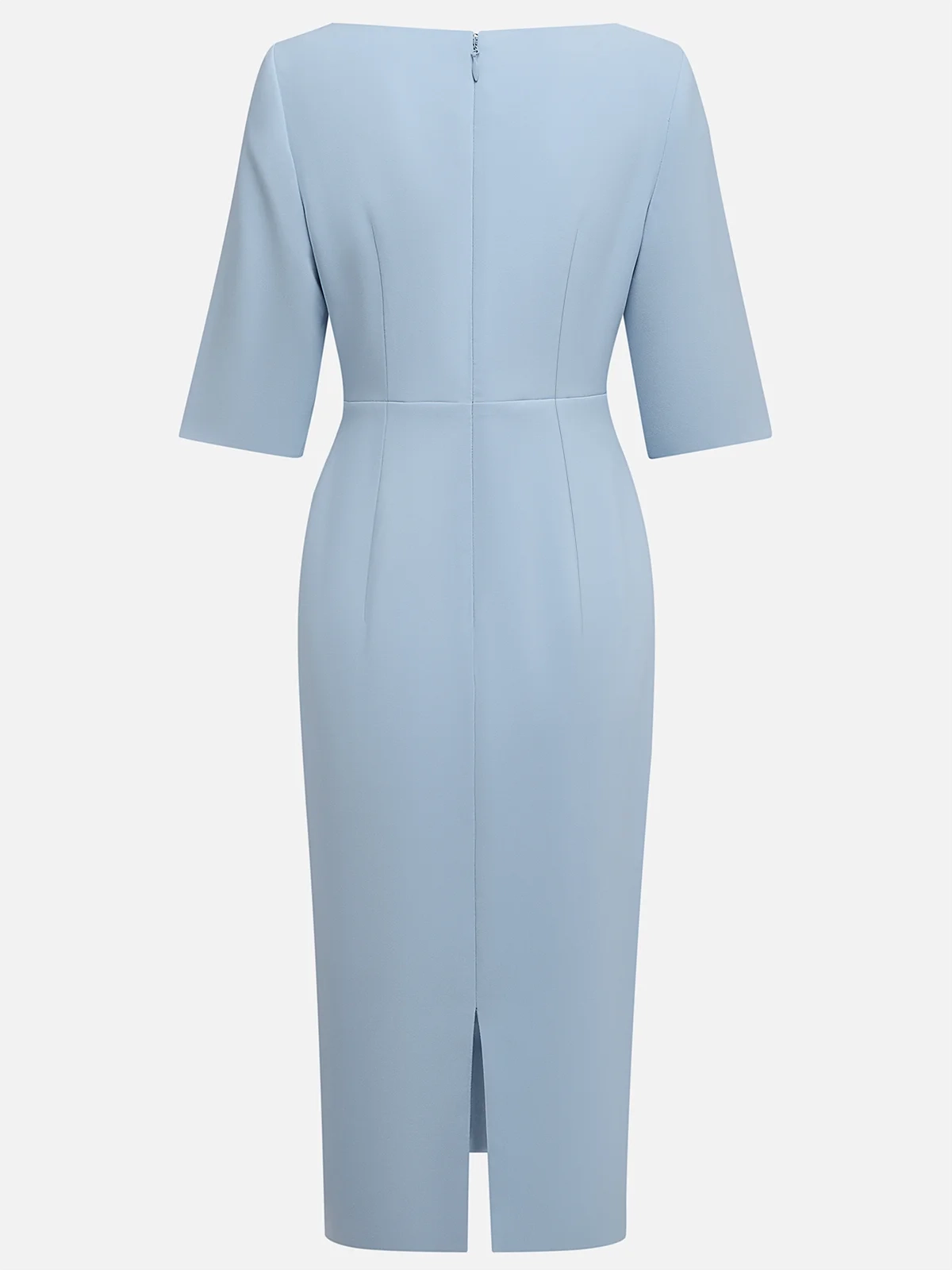 Light Blue Knot Classic Boat Neck Half Sleeve Sheath Dress simple gentle atmospheric and unique desi Bring summer colors to enhance whiteness