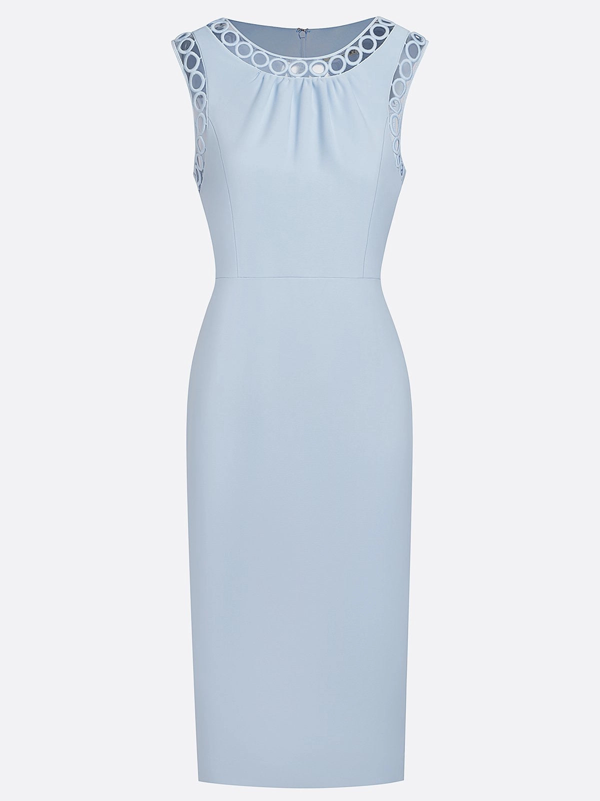 Light Blue Lace Classic Crew Neck Sleeveless Sheath Dress simple gentle atmospheric and unique desi Bring summer colors to enhance whiteness