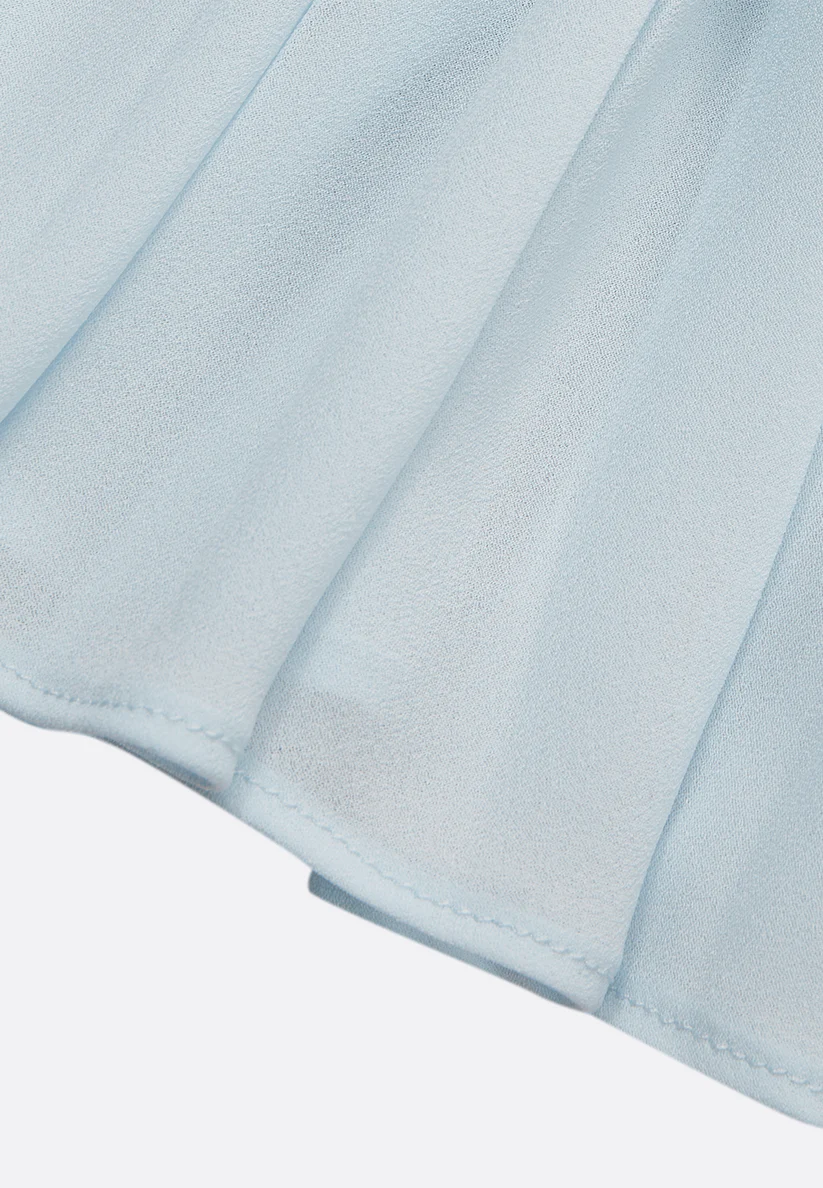 Light Blue Pleated Ruched Balloon Sleeve A-Line Midi Chiffon Dress simple gentle atmospheric and unique desi Bring summer colors to enhance whiteness