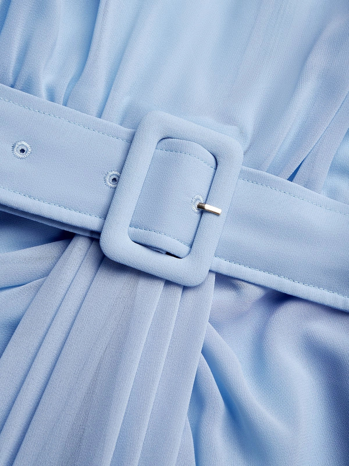 Light Blue Ruched Chiffon Crew Neck Short Sleeve A-Line Maxi Dress simple gentle atmospheric and unique desi Bring summer colors to enhance whiteness