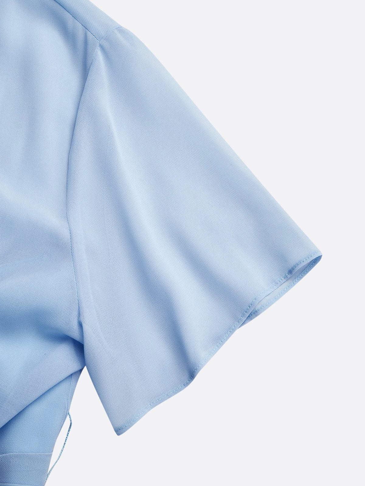 Light Blue Ruched Chiffon Crew Neck Short Sleeve A-Line Maxi Dress simple gentle atmospheric and unique desi Bring summer colors to enhance whiteness