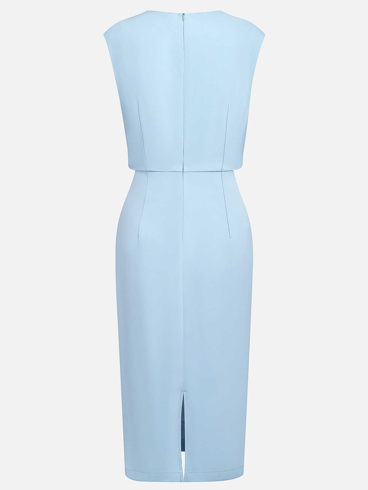 Light Blue Ruched Hollow Out Classic Crew Neck Cap Sleeve Sheath Midi Dress simple gentle atmospheric and unique desi Bring summer colors to enhance whiteness