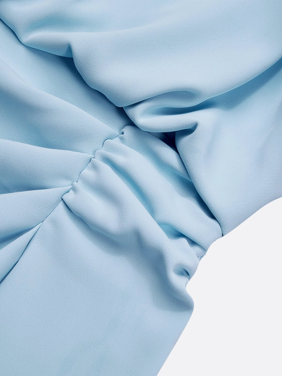 Light Blue Ruched Hollow Out Classic Crew Neck Cap Sleeve Sheath Midi Dress simple gentle atmospheric and unique desi Bring summer colors to enhance whiteness