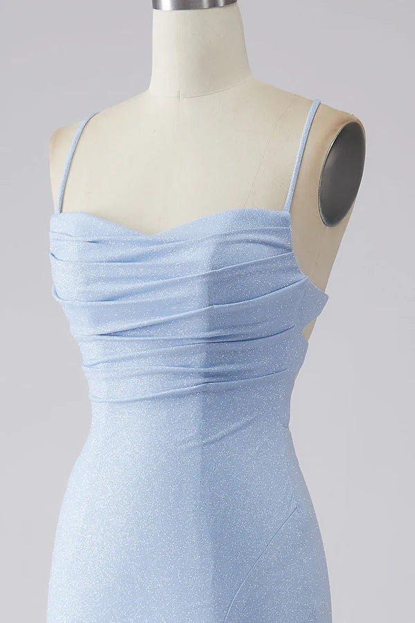 Light Blue Sparkly Mermaid Prom Dress with Slit simple gentle atmospheric and unique desi