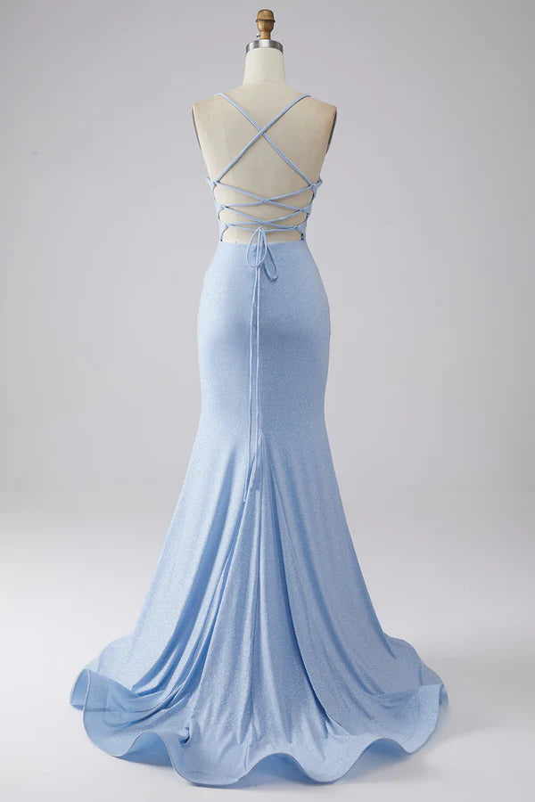 Light Blue Sparkly Mermaid Prom Dress with Slit simple gentle atmospheric and unique desi