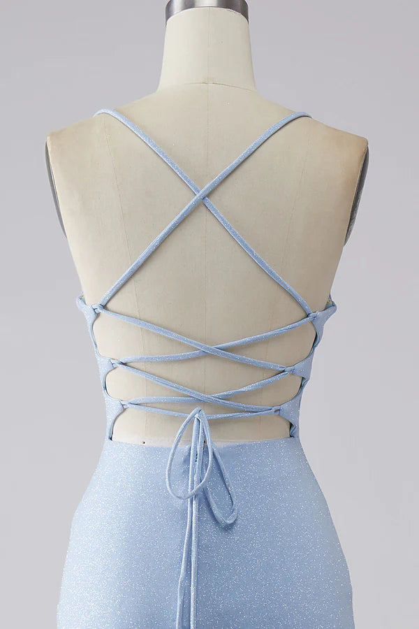 Light Blue Sparkly Mermaid Prom Dress with Slit simple gentle atmospheric and unique desi