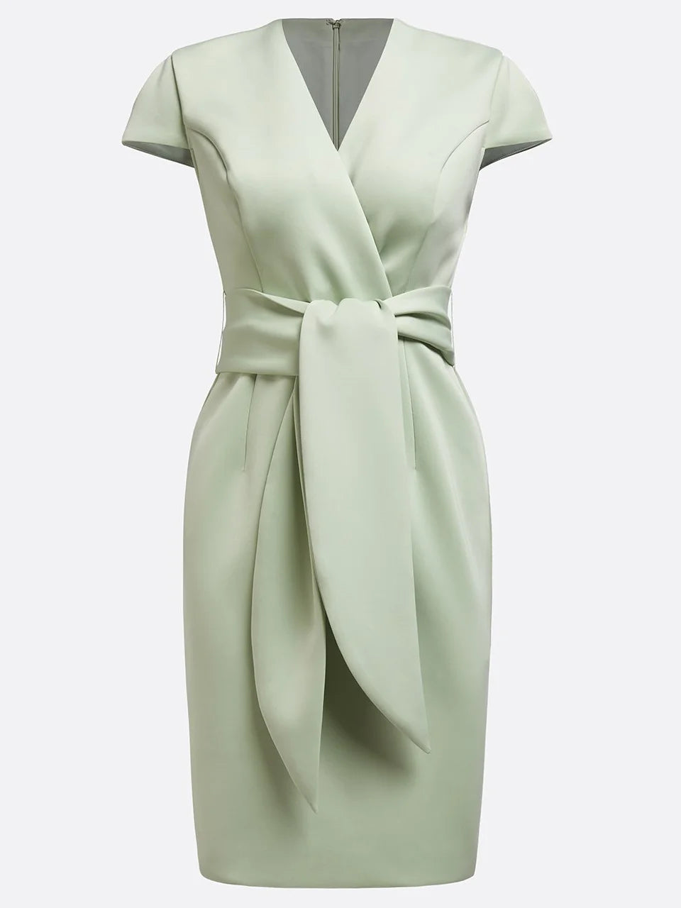 Light Green Tie Waist V Neck Short Sleeve Sheath Midi Dress simple gentle atmospheric and unique desi Bring summer colors to enhance whiteness