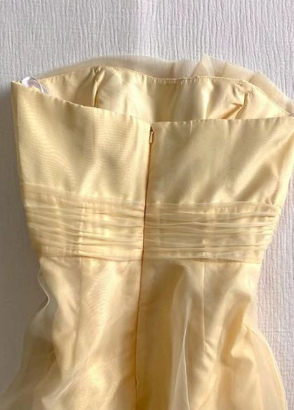 Light Yellow A Line Strapless Layered Organza Mini Homecoming Dress Cocktail Dress  simple gentle atmospheric and unique desi Bring summer colors to enhance whiteness ﻿